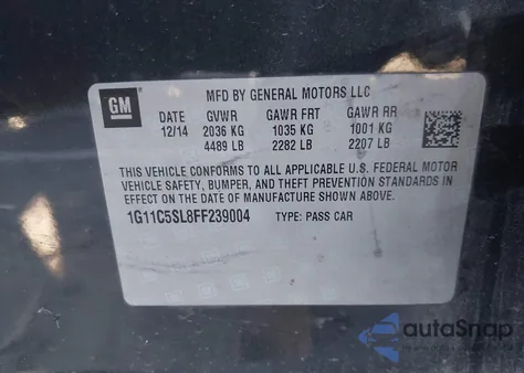 2015 Chevrolet Malibu 1Lt from USA, damaged, VIN 1G11C5SL8FF239004